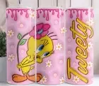 Tweety Bird Pink 3D Puffy 20oz Tumbler Stainless Steel Cup Mug w/Straw Lid