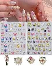 New Cartoon Anime Princess Moon Hare Nail Sticker Decals 5D Embossed(2 Sheets) + 3D Diamond Nail Art Accessories(4 Pcs)