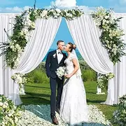 OGL 10x20ft White Backdrop Curtain Silk Drape Background Party Wedding Birthday Decoration Stage Photography with Rod Pocket 3x6m