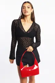 Black Lace Top Long Sleeve - Size 10S, Women's Top