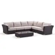 Coco Corner Outdoor Wicker Modular Lounge Setting Chestnut Brown - Latte