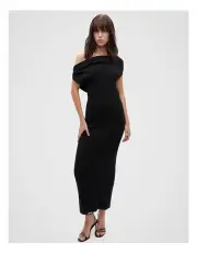 [Seed Heritage] Boucle Knit One Shoulder Dress in Black