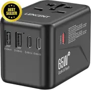 Universal Travel Adapter 65W,2 USB & 3 USB-C PD Fast Charger for iPhone & Laptop