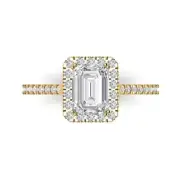 Accents Engagement Ring - 14K Yellow Gold, 1.86ct Emerald Cut Simulated Diamond