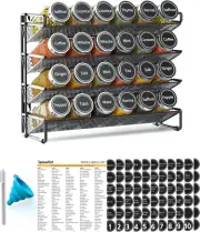 Spice Rack Organizer w/ 24 Spice Jars, 386 Spice Labels, Chalk Marker Funnel Set