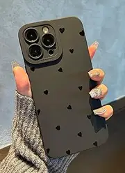 Jusnfu for iPhone 14 Pro Case 6.1 Inch 2022, Aesthetic Love Hearts Print Phone Case for Women Girls Men, Slim Silicone Protective Phone Cover for iPhone 14 Pro, Black Love Hearts
