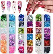 EBANKU Holographic Heart Shaped Nail Art Sequins, 36 Colors, DIY Craft & Makeup Effects