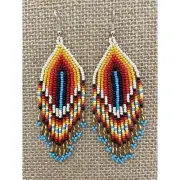 Handmade Miyuki Seed-Bead Fringe Dangling Earrings Desert In Wild Fire NWT