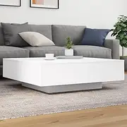 Coffee Table with LED Lights, Engineered Wood Square Side Table for Living Room, Office, Bedroom, Kitchen, 100 x 100 x 31 cm, White