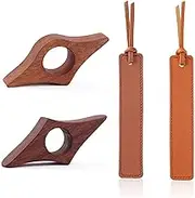 2 Pcs Thumb Book Page Holder & 2 Leather Bookmarks - Comfortable Reading Accessories for Book Lovers, Reading in Bed - Bookworm & Literary Gifts