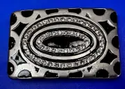 Jeweled Rhinestone Accented Oval Pattern Silver & Black Color Belt Buckle