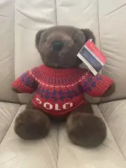 Vintage Ralph Lauren Polo 2000 Plush Stuffed Teddy Bear Red Snowflake Sweater