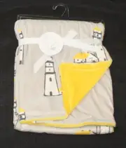 New Land Of Wishes yellow plush baby blanket with light houses
