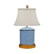 Blue and White Geometric Oval Porcelain Vase Table Lamp 19.5"
