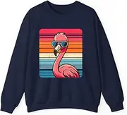 [Generic] Cool Retro Flamingo in Sunglasses 70s 80s 90s Funny Flamingo Sweatshirt for Adults Crew Neck Long Sleeve Pullover