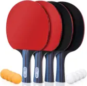 Ping Pong Paddles Set of 4 Table Tennis Rackets with 8 Balls, Storage Case for I