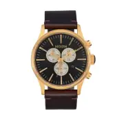 Nixon "Sentry Chrono Leather" Watch (Gold/Indigo/Brown) Analog Watch