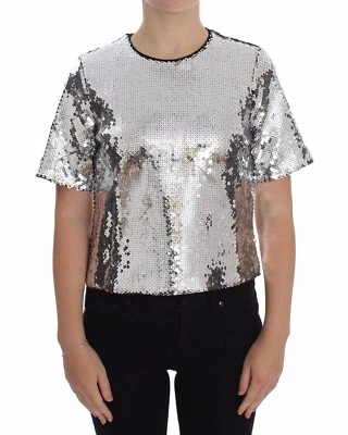 DOLCE & GABBANA Silver Glitter Sequin Party Top Blouse T-shirt Size 40IT UK8 S