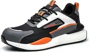 [WCXTY] Steel Toe Sneakers for Men,Casual Lightweight Steel Toe Work Boots for Men,Comfortable Breathable Safety Shoes for Men,Anti-Puncture Slip-Resistant Outsole (Color : Orange, Size : 5.5)