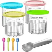 4 Pack Ninja creami containers Replacement with Lids Compatible - 24 oz with NC501, NC500 Series, Dishwasher Safe, BPA-Free, Leak Proof, Reusable ice Cream Container with 4 Color Spoon & Scoops