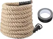 sourcing map Battle Rope 23ft x 1.5 Inch Jute Heavy Fitness Training Gym Climbing Rope with Black Metal Hook Exercise Workout Ropes for Strength Training Home Workouts Sport