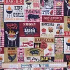 Patchwork Quilting Sewing Fabric BBQ King of the Grill Signs Material 50x55cm FQ