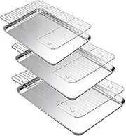 GUDAJIN 6-Piece Baking Sheet Set with Cooling Rack, Kitchen Wire Rack Baking Tray, Includes 3 Different Sizes, 3 high-Quality Stainless Steel Baking Sheets and 3 Metal Baking Racks