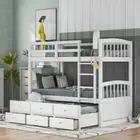 Twin over Twin Wood Bunk Bed with Trundle and Drawers,For Bedroom Living room