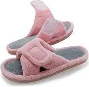 [Magtoe] Women Memory Foam Indoor Coral Velvet Adjustable Open-Toe House Slipper