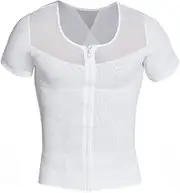 Men's Slim Compression Top - Tight Summer Tummy Control Shapewear Shirts Zipper Short Sleeves Undershirt - Exercise
