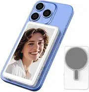 Magnetic Phone Selfie Screen 4.02 Inch HD, Magnetic Phone Selfie Screen, 4.02 Inch HD AI Recognition Vlog Selfie Screen, Wireless Rear Back Camera Adjustable Brightness, for Vlog Live Stream (White)