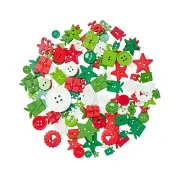 Christmas Buttons Assorted Size Tree Present Joy Plastic Washable 2.75 Ounce Bag
