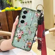 Phone Case Compatible with Tecno Camon40 4G/CM5, Lanyard Shockproof Kickstand Soft case Silicone Waterproof Elderly Lady Wrist Strap Fashion