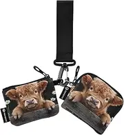 [XYMZR] Mini Zip Around Wristlet keychain Wallet Cow Fence Daisy for Women Personalized Pattern Detachable Dual Pouch Wristlet Portable Wallet Phone Coin Purse, Multi-colored, One Size