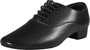 [Sogebo] Black Ballroom Dance Shoes Leather Character Shoes for Men's Salsa Latin Tango Dancing