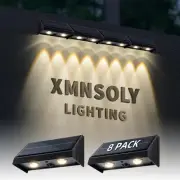 8 Pack Solar Wall Lights, Convex Lens Outdoor LED Fence Lights Solar Powered ...