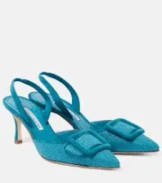 [Manolo Blahnik] Manolo Blahnik Maysli 70 raffia slingback pumps AU 5 blue