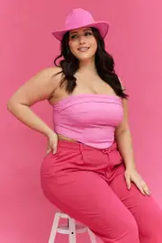 Pink Crop Top Strapless Linen Blend