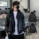 [HYC] 韓國 高級感 連帽皮外套 MA1 假兩件 皮革外套 東大門代購 連帽外套 皮外套 皮衣 外套 情侶 防風風衣