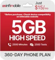 $15/Month | Infimobile Prepaid Plan: 12 Months Verizon | 5GB High-Speed Data per