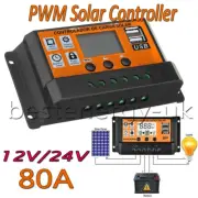 80A PWM Solar Panel Regulator Battery Charge Controller Auto 12V/24V Dual USB