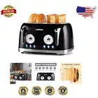 Sleek Black 4 Slice Retro Toaster with Customized Toasting & High Lift Feature