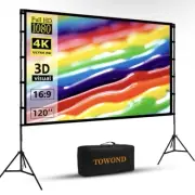Projector Screen and Stand, 120 Inch Portable Projector Screen Indoor Outdoor P