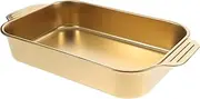 Stainless Steel Grill Pan Bread Baking Pan Bread Loaf Pan Cake Tray Cake Oven Pans Metal Dinner Plates Steam Table Pan Serving Tray for Kitchen Convenient Serving Plate Party Tray (Color : Golden, S