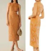 NWT Mac Duggal Midi Dress 70264 Orange Sequined Beaded Sleeveless Sheath size 6
