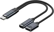 USB C to Dual USB Adapter - 2 in 1 Gery Splitter USB C Male to USB A Female with 100 W Fast Charging Cable - Compatible with iPad iPhone Samsung Galaxy Tablet Laptop Type C Devices - Black