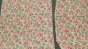 Fabric RJR Fashion Pink Lt Blue Flowers Jade Leaves on Light Yellow Bkgrd $3.35