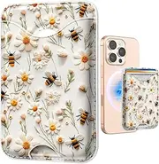 Shorogyt Compatible with Magsafe Wallet Magnetic Card Holder - Phone Wallets for Women Teen Girls Cute Pattern for iPhone 16/15/14/13/12 Series Slim for Apple Mag RFID Magnet, Fit 3 Cards, Flower