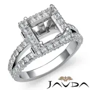 Diamond Engagement Halo Ring Split shank Princess Semi Mount Platinum 950 1.56Ct