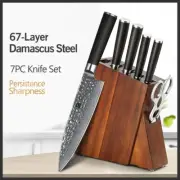 Knife Set Chef Nakiri Paring Utility Santoku Hammered Damascus Steel Wood Handle
